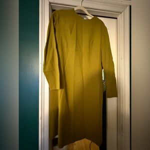 Simple Long-Sleeve Shift Dress - Olive Green